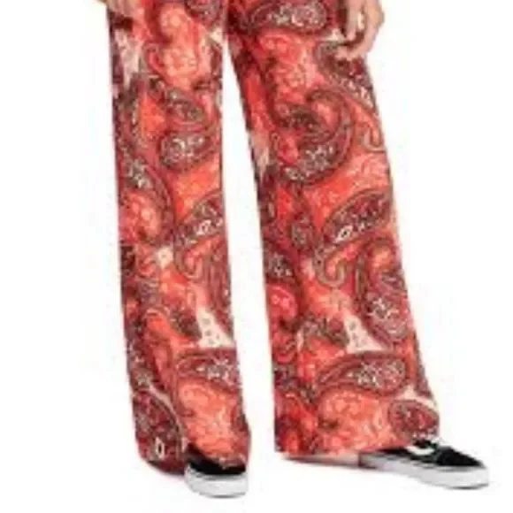 Free People Wide Leg High Waist Boho Tie Waist Paisley Pants Size Small - Picture 12 of 13